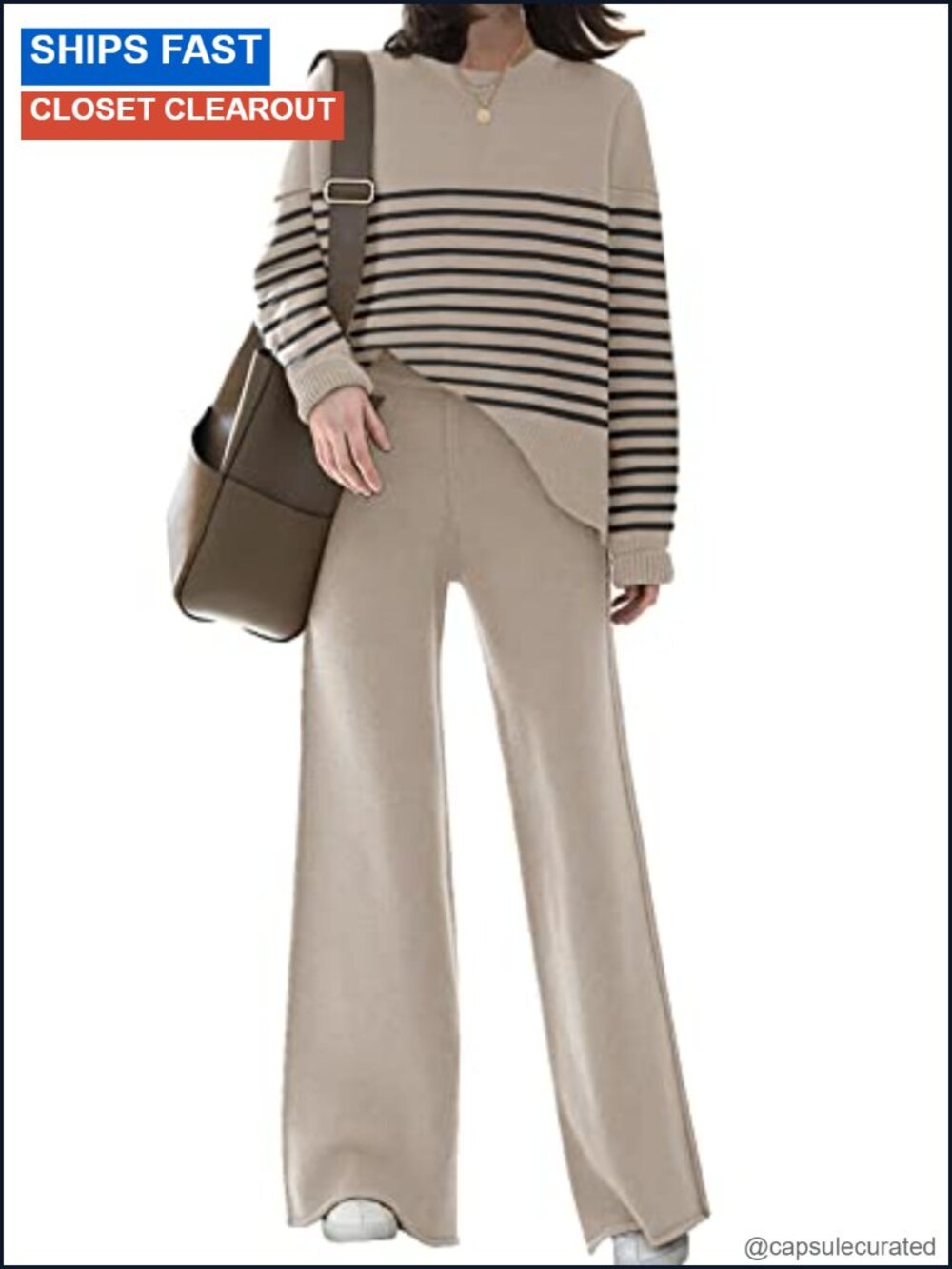 Women's Knit Sweater Set 2 Piece Loungewear Crop Top Wide Leg Pants